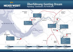 Überführungsplan für die Genting Dream. Grafik: Meyer Werft Papenburg