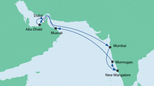 Orient und Indien mit der AIDAaura entdecken. Karte: AIDA Cruises