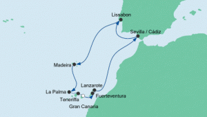 Weihnachten auf der AIDAblu. Kanaren-Kreuzfahrt mit Lissabon. Karte: AIDA Cruises