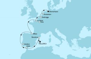 Mallorca trifft Bremerhaven mit einer interessanten Route. Karte: TUI Cruises