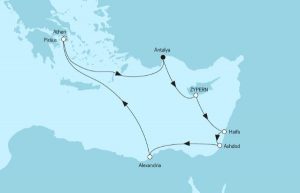 Die Route durch das östliche Mittelmeer. Foto: Screenshot TUICruises.com