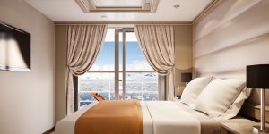 Eine der neuen Suiten an Bord der Silver Cloud. Foto: Silversea Cruises