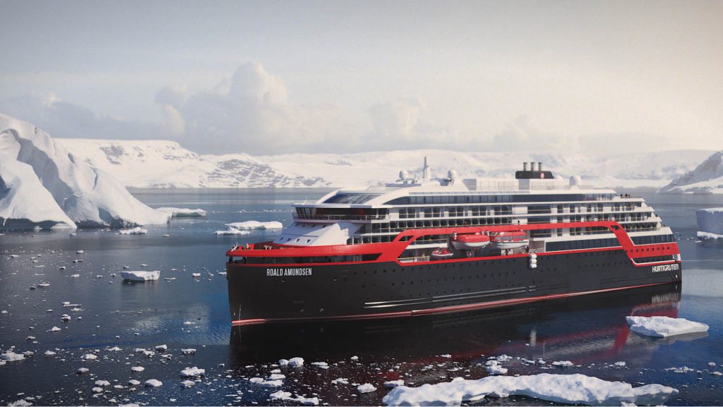 Das erste Hybrid-Expeditionsschiff der Welt. Die Roald Amundsen. Foto: Hurtigruten