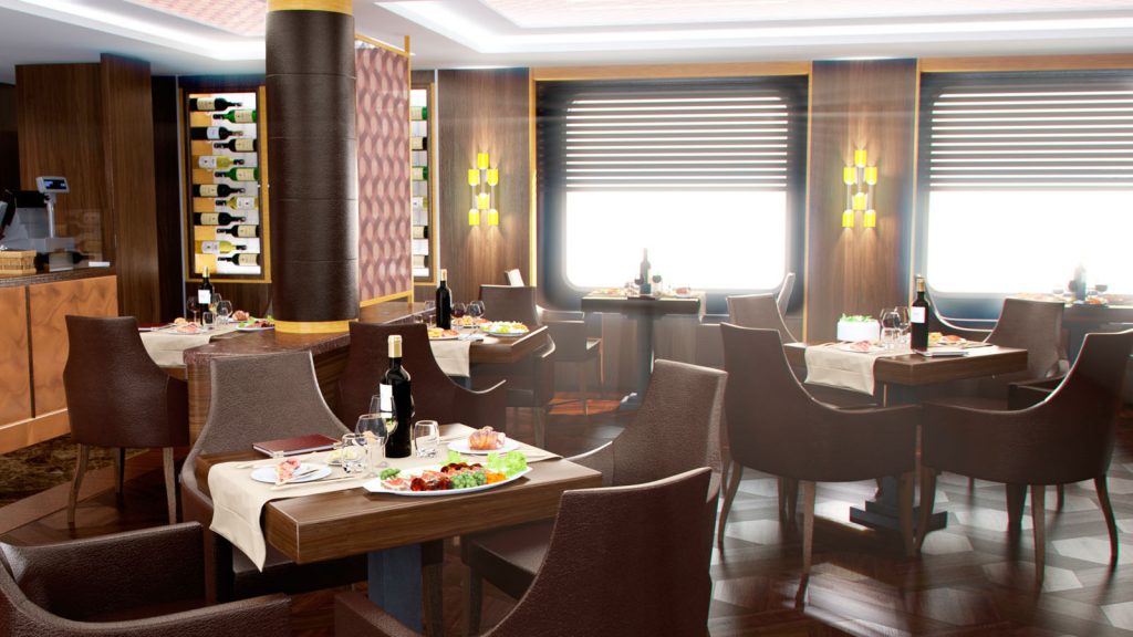 Steakzubereitung auf höchstem Niveau: Im amerikanischen Steakrestaurant wählen die Gäste ihr Fleisch aus einem Dry-Aging-Kühlschrank selbst aus und genießen zu ihren Speisen amerikanische Weine oder traditionell inspirierte Cocktails. 