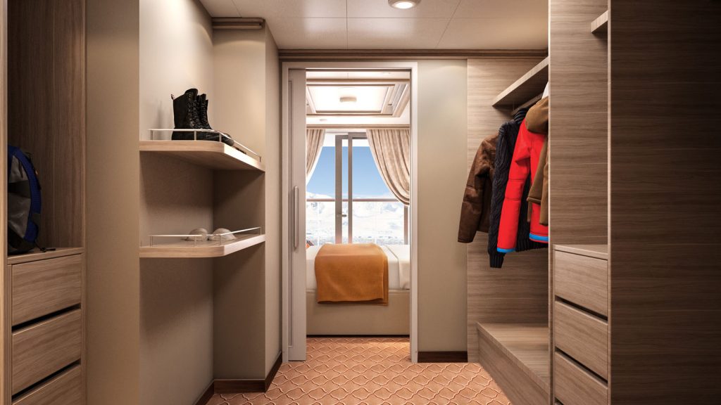 Großzügige Kabinen bieten viel Platz für eure Expeditionsausrüstung. Foto: Silversea Cruises