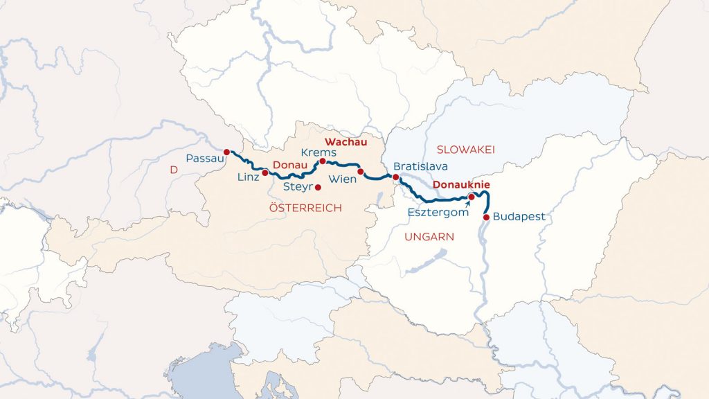 Unsere Route führt von Passau nach Budapest und zurück. Grafik: nicko cruises