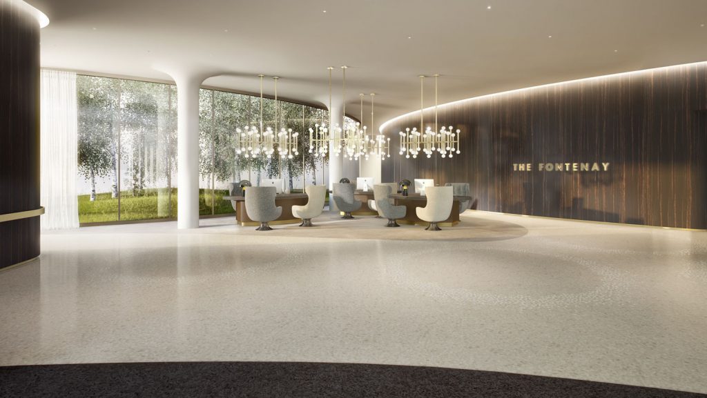 Die Lobby im Hotel besticht mit ungewöhnlichen, statt eines Tresens finden sich dort Sitzgruppen zur persönlicheren Betreuung. Foto: The Fontenay Hamburg