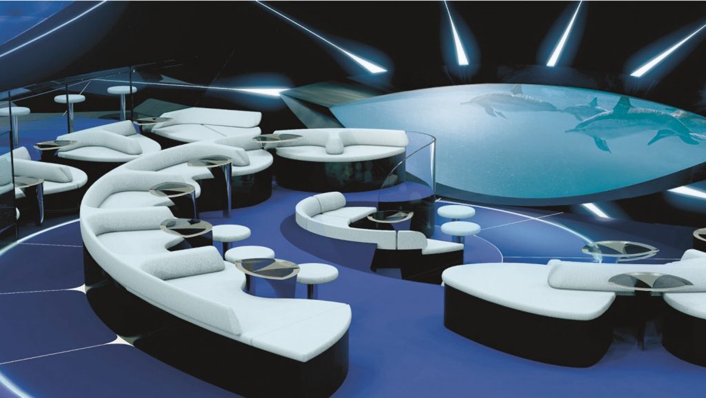 Die Underwater Lounge Blue Eye. Foto: Ponant - Jacques Rougerie Architecte