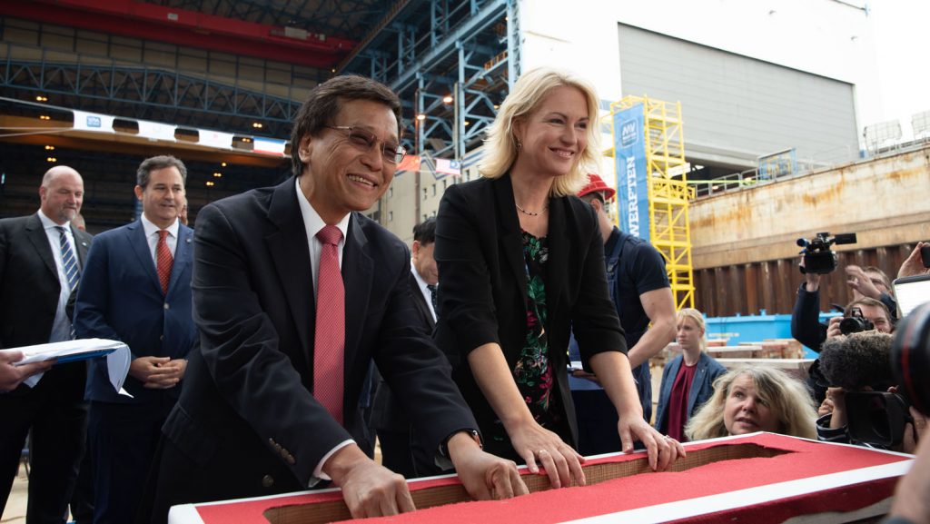 Manuela Schwesig bei der Kiellegung. Foto: MV Werften