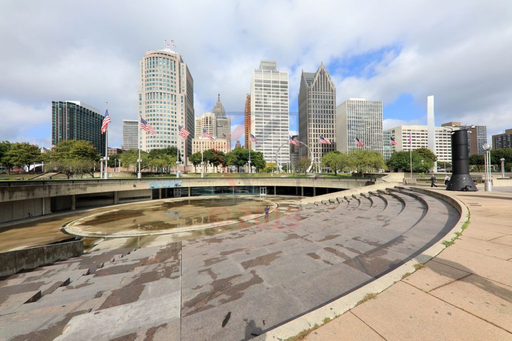 Main Amphitheater am Hart Plaza und Skyline Detroit / Foto: Oliver Asmussen/oceanliner-pictures.com